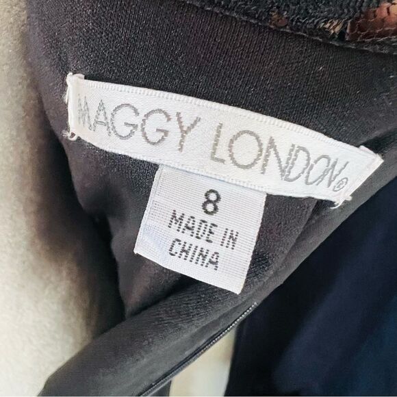 Maggy London Black Stretch Crepe Gold Lace Illusion Dress, Black, Size 8, NWT - Picture 9 of 17